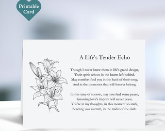 Life's Tender Echo. Grief/Loss Printable Card. Envelope Template Included.  5 x 7 Inches. Instant Download. CARD46