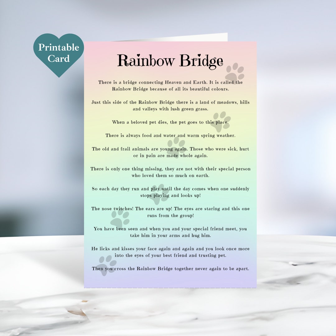 Printable Rainbow Bridge Card. Pet Loss Card. Paw Prints. Envelope ...