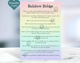 Printable Rainbow Bridge Card. Pet Loss Card. Envelope Template Included. 5 X 7 Inches. Instant ...