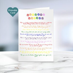 Printable Rainbow Bridge Card With Envelope Template. Pet Loss. 5 X 7 Inches. Instant Download ...