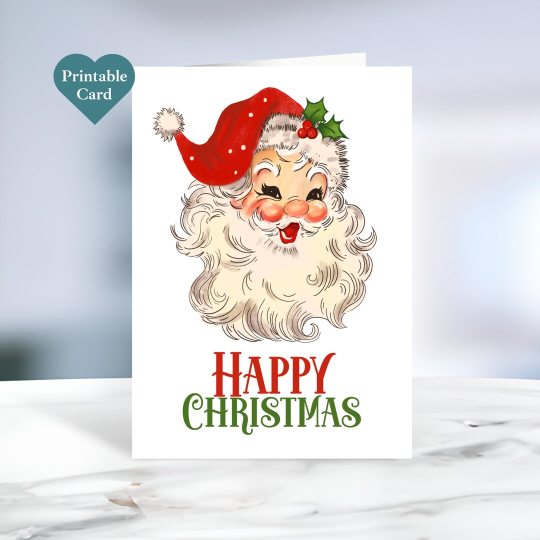 Printable Christmas Card. Vintage Santa. 5 X 7 Inches. - Etsy