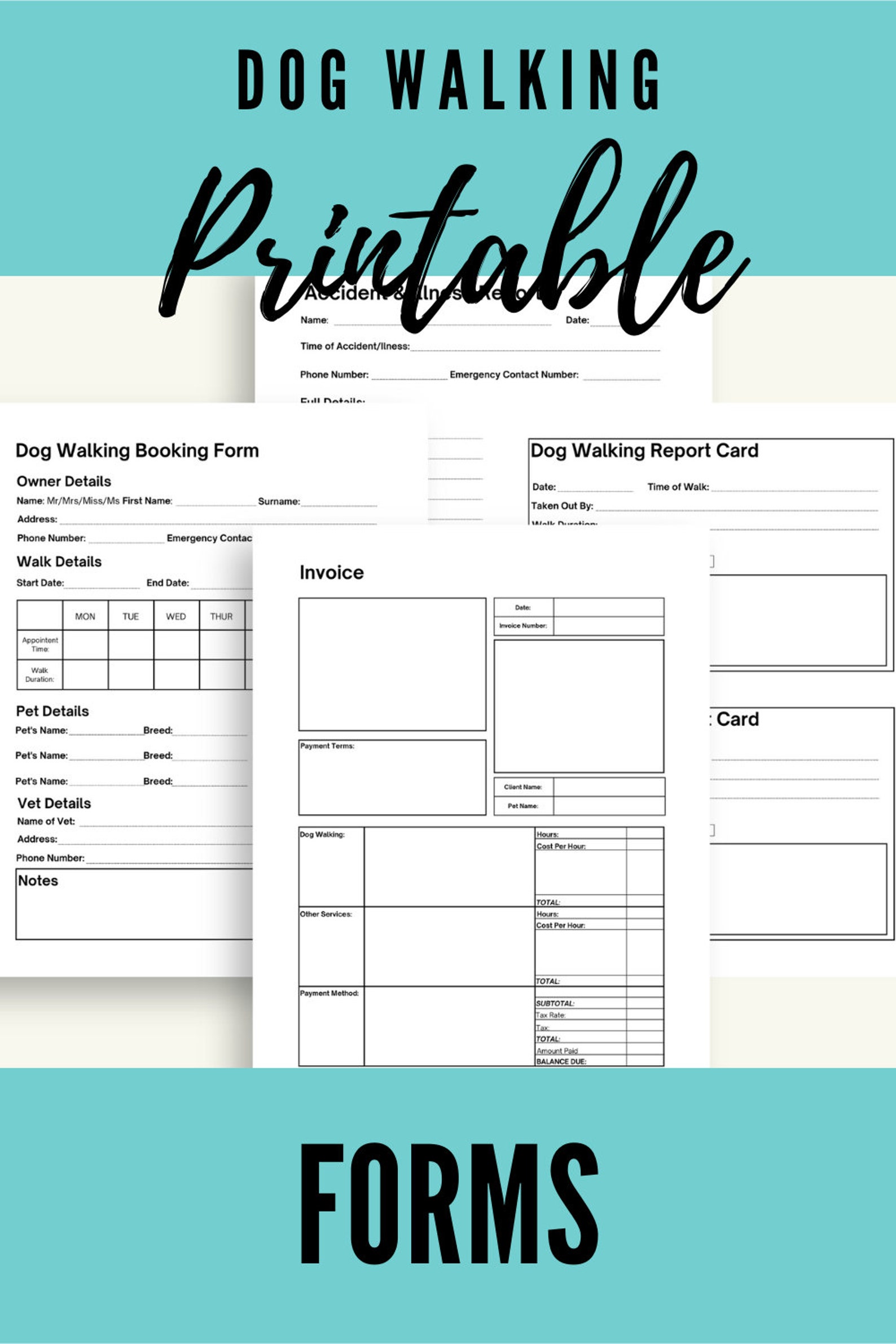 Dog Walking Business Forms Printable. US Letter & A4 PDF Etsy UK