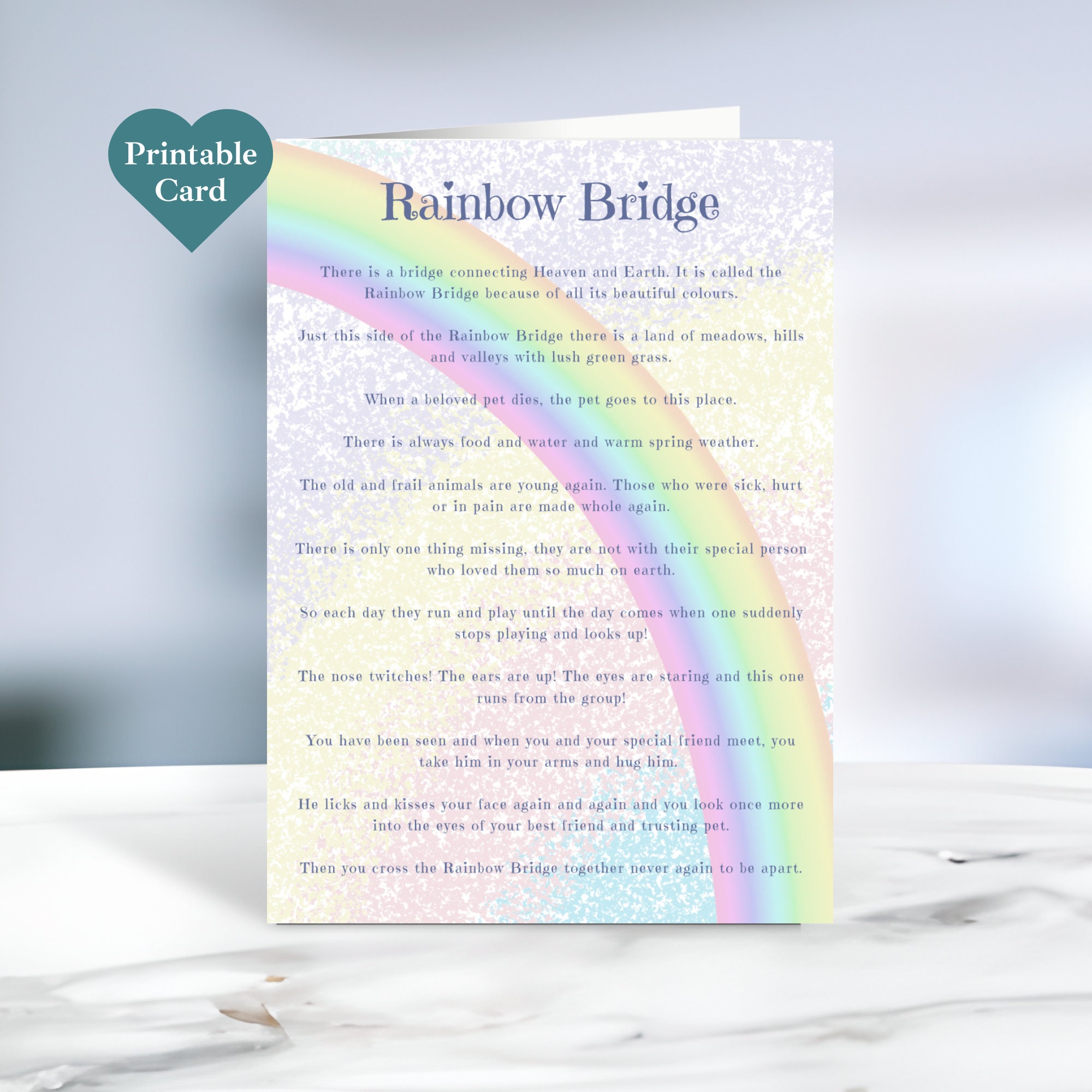 Printable Rainbow Bridge Card. Pet Loss Card. Envelope Template Included. 5 X 7 Inches. Instant ...