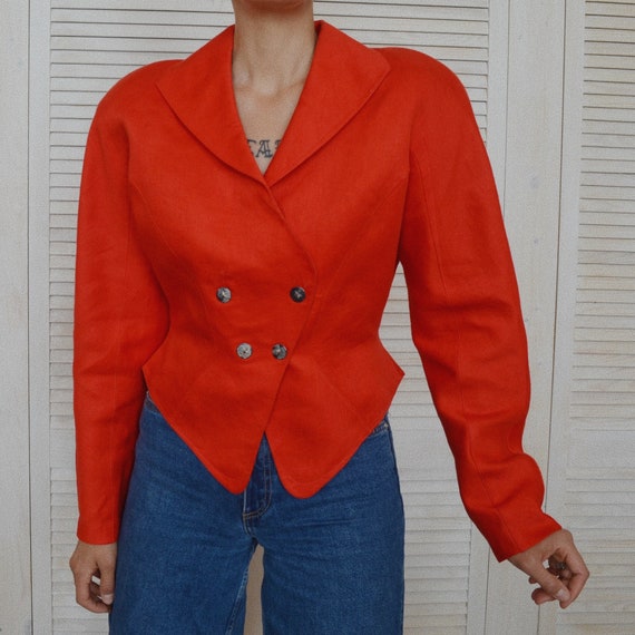 Thierry Mugler vintage red linen blazer 80’s