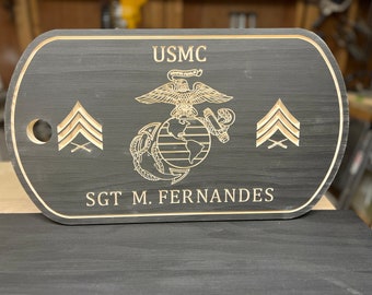Personalized USMC Dog Tag, Marine Dog Tag, Military Dog Tag, Military plaque, Wood Dog Tag, Veteran Dog Tag, Veteran Gift, engraved Plaque