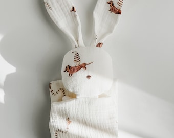Personalized Baby Bunny Comforter, Cotton Muslin Lovey