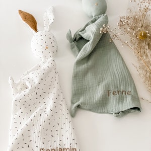 Personalised Baby Comforter Organic Baby Lovey Security Blanket Newborn Comforter Organic Muslin Bunny Bunny Comforter Baby Gift image 5
