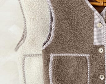 Baby Sherpa Fleece Vest | Checkered Terry Sleeveless Vest