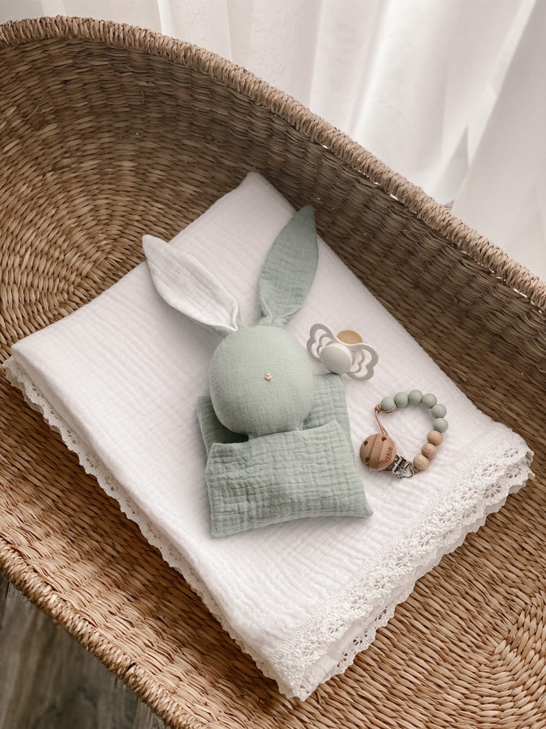 Personalised Baby Comforter Organic Baby Lovey Security Blanket Newborn Comforter Organic Muslin Bunny Bunny Comforter Baby Gift image 3