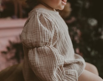 Muslin Baby Romper | Puff Sleeves Jumpsuit, Baby Shower Gift