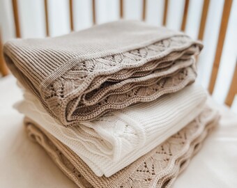 Personalised Baby Blanket | Knitted Baby Blanket | Newborn Blanket | GOTS | Baby Blanket with name | Baby Gift | Christening Blanket