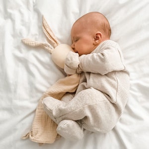 Personalised Baby Comforter Organic Baby Lovey Security Blanket Newborn Comforter Organic Muslin Bunny Bunny Comforter Baby Gift image 1