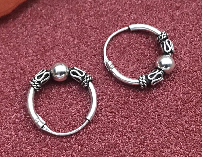 Bali Style Rope ball Endless 925 Sterling Silver Hoop Earrings 12mm