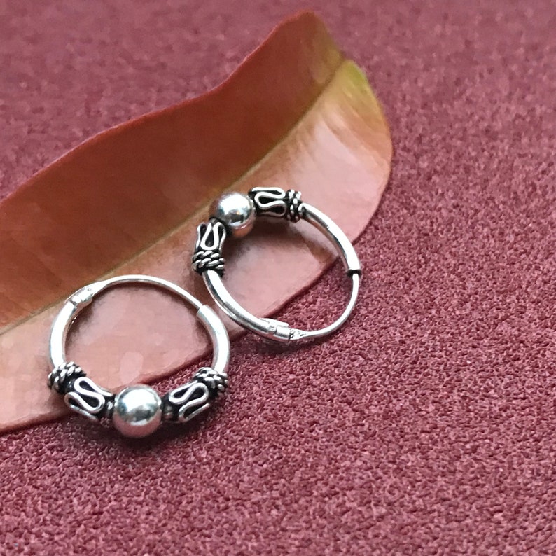 Bali Style Rope ball Endless 925 Sterling Silver Hoop Earrings 12mm