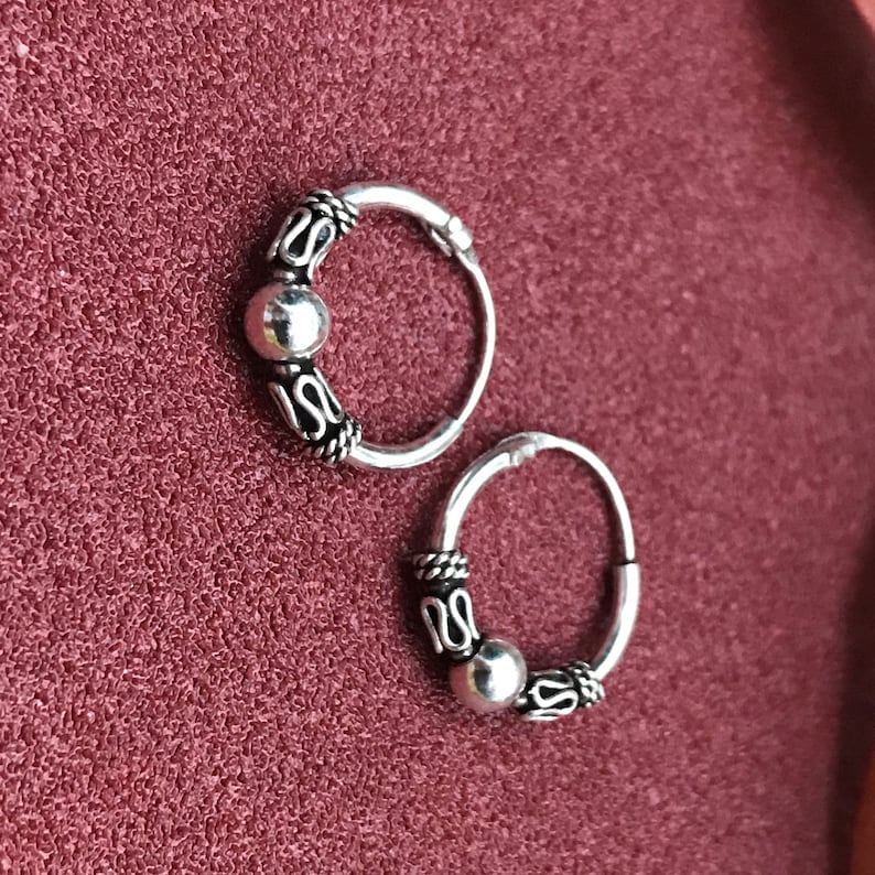Bali Style Rope ball Endless 925 Sterling Silver Hoop Earrings 12mm