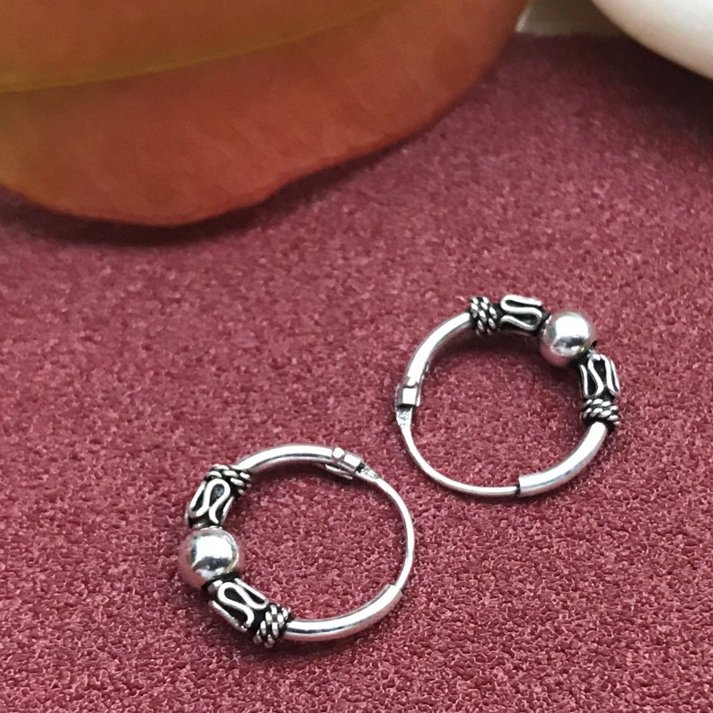 Bali Style Rope ball Endless 925 Sterling Silver Hoop Earrings 12mm
