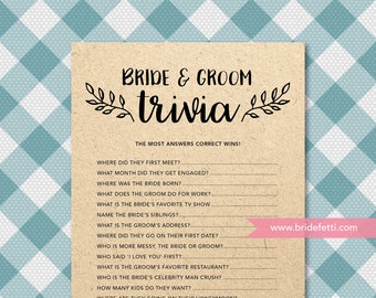 Bride And Groom Trivia Bridal Shower Game Printable, Bridal Trivia Game, INSTANT DOWNLOAD, Rustic Bridal Shower, Bridal Game, BRF302-02