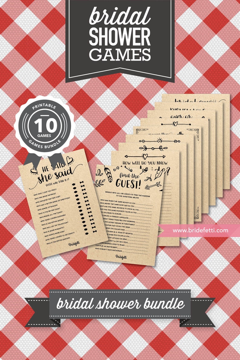 DIY Bridal Shower 10 Bridal Shower Printable Games Bundle Wedding Trivia Bride And Groom Trivia BRF302-54 Rustic Bridal Games Package