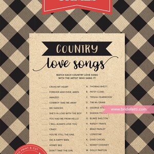 Country Love Songs Bridal Shower Game, INSTANT DOWNLOAD, Country Love Songs Wedding Shower Game, Printable Boho Bridal Game, BRF302-45 image 6