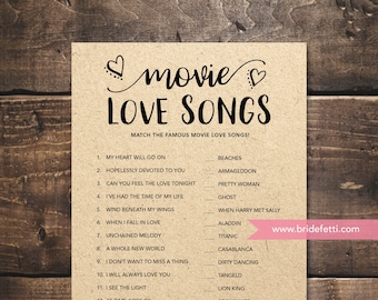 Jogo de Chá de Panela com Músicas de Amor de Filmes: Design Rústico Kraft (Download Instantâneo)