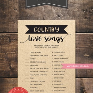 Country Love Songs Bridal Shower Game, INSTANT DOWNLOAD, Country Love Songs Wedding Shower Game, Printable Boho Bridal Game, BRF302-45 画像 1