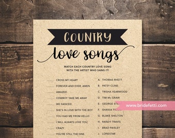 Country Love Songs Bridal Shower Game, INSTANT DOWNLOAD, Country Love Songs Wedding Shower Game, Printable Boho Bridal Game, BRF302-45