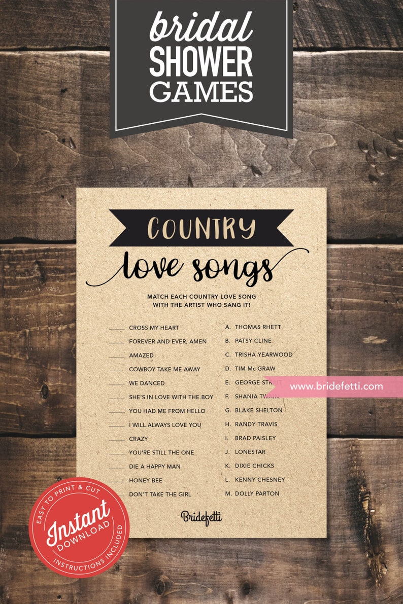 Country Love Songs Bridal Shower Game, INSTANT DOWNLOAD, Country Love Songs Wedding Shower Game, Printable Boho Bridal Game, BRF302-45 画像 1
