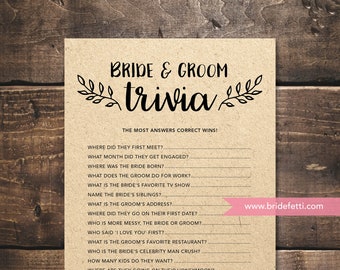 Bride And Groom Trivia Bridal Shower Game, How Well Do You Know The Bride, INSTANT DOWNLOAD, Printable Rustic Bridal Game, BRF302-2