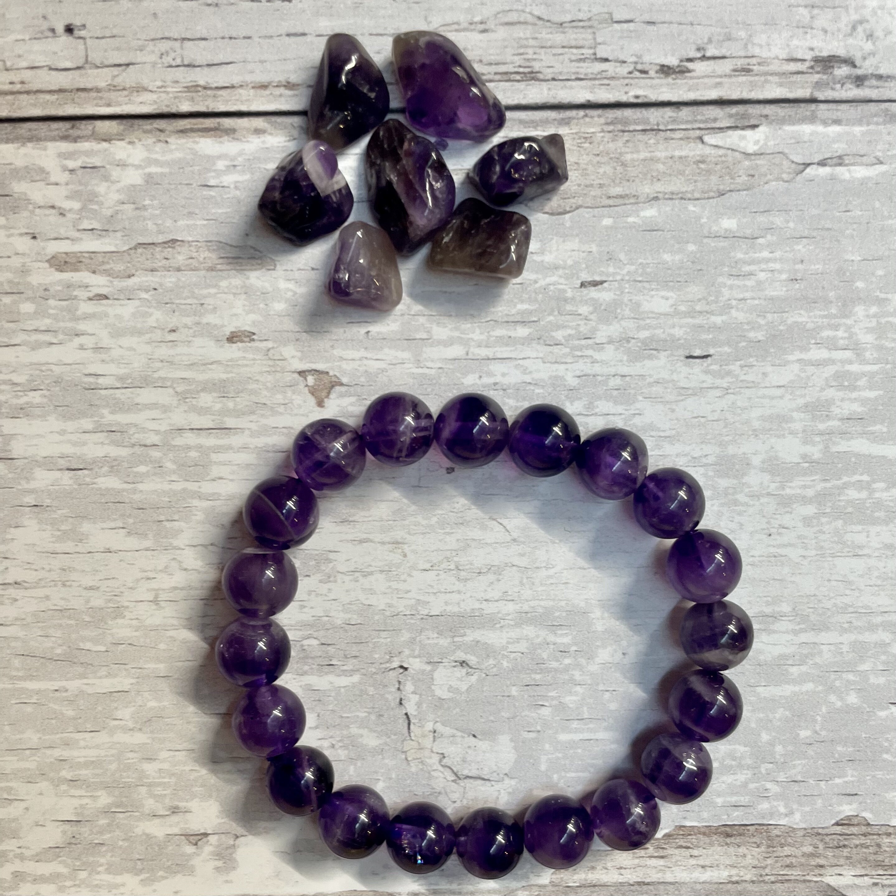 Natural Purple Amethyst Crystal Round Gemstone Beads Elastic | Etsy UK