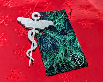 Rod of Asclepius \ Doctor \ Nurse Ornament – Unique Christmas Ornament - Laser Cut Metal Art