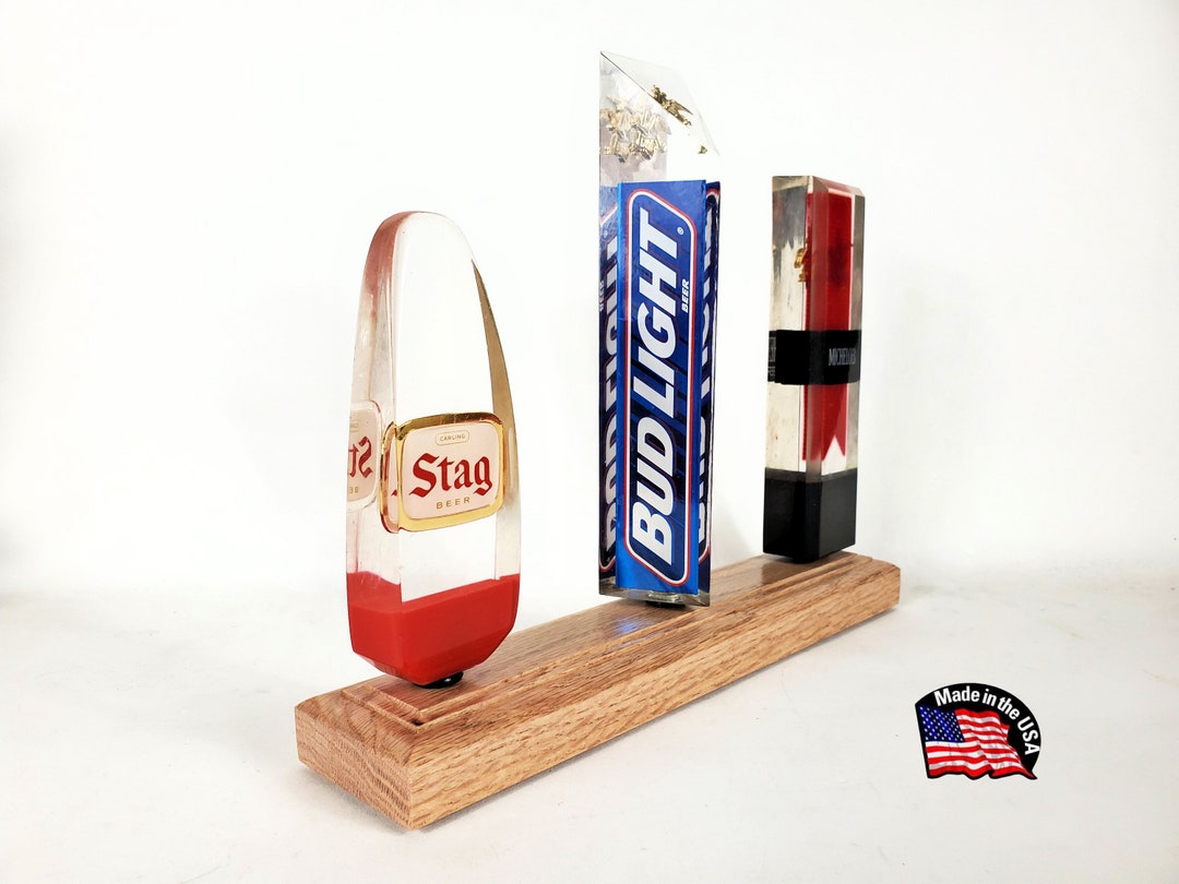 Red Oak Wood 3 Tap Handle Display Stand Handmade Base Holder Reclaimed