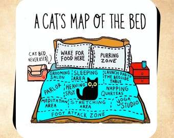 Cat's Map of the Bed Funny Magnet - Feline Decor for Your Fridge
