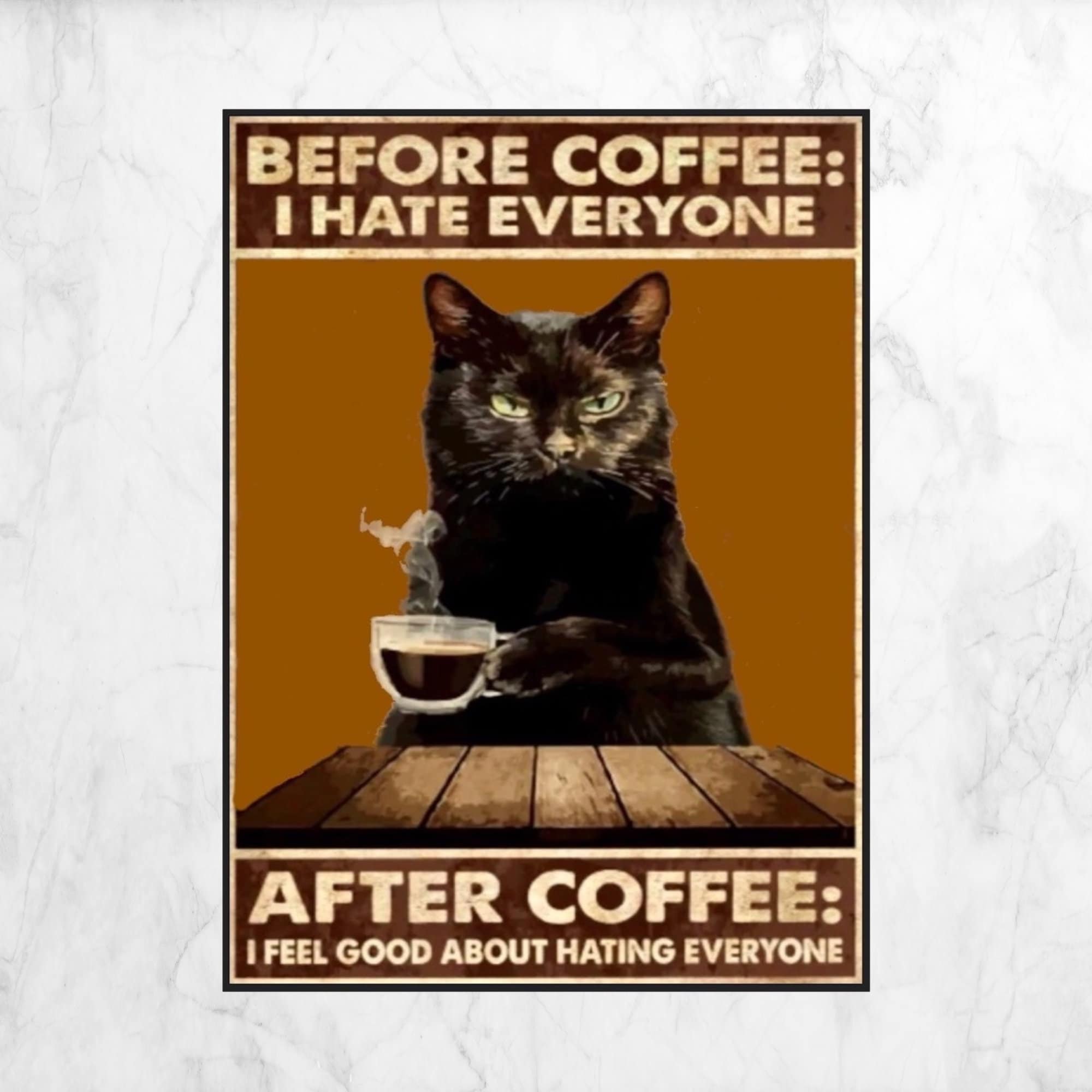 I Dont Like Morning People Funny Angry Cat Drink Coffee Meme Retro