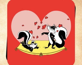 Pepe le Pew and Penelope in Love Heart Magnet