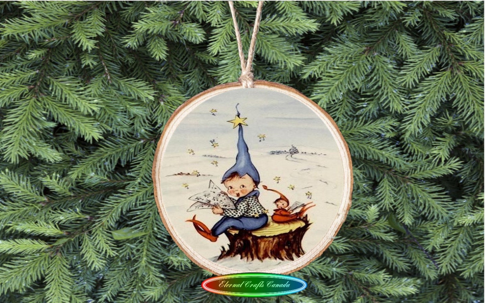 Vintage Elf Christmas Wood Ornament Etsy