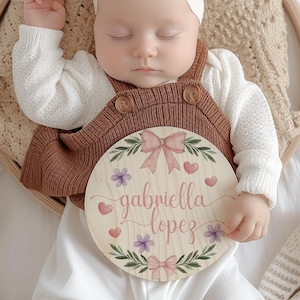 Pink Coquette Baby Birth Stat Sign Gift Set, Personalized Birth Announcement Plaque Birth Stat Baby Shower Name Announcement Sign Bow Gift