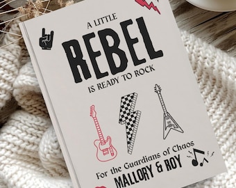 Personalized Punk Rock n Roll Baby Shower Guest Book, Gothic Rebel Nursery Bookshelf Keepsake, Anarchy Themed Parents Advice & Wishes Gift
