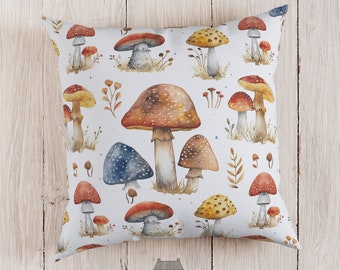 Cottagecore Mushroom Pillow  Fantasy Reading Nook Decor, Botanical Mushroom Meditation Cushions for Under Coffee Table | INSERT OPTIONAL