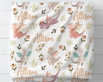 Custom Dragon Baby Blanket For Baby Girl Gift Basket, Personalized Fantasy Newborn Cozy Coming Home Swaddle Outfit Labor Delivery Gift| A003