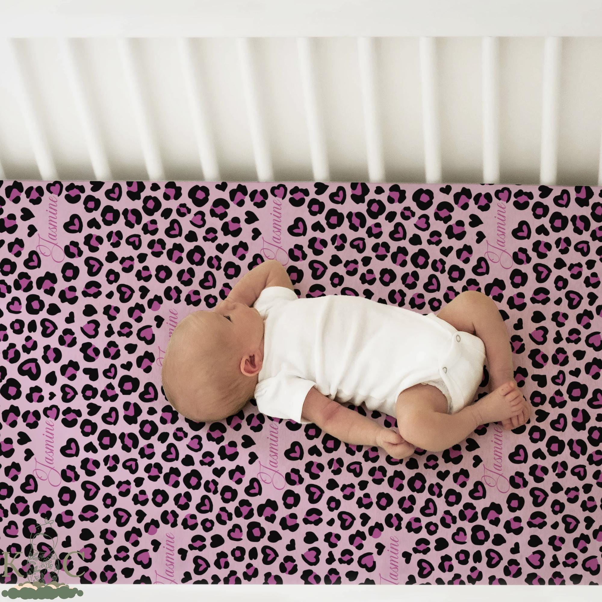 Pink Custom Cheetah Print Crib Sheet, Personalized Baby Girl Jungle