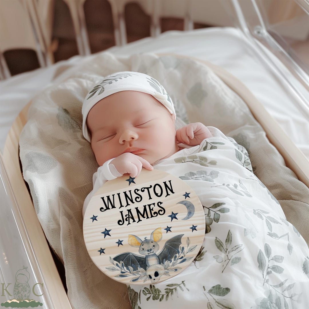 Gothic Birth Stat Sign, Personalized Bat Hospital Announcement, Vampire ...