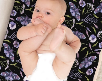 Purple Woodland Witch Changing Pad Cover, Gothic Skull Moth  Nursery Decor, Enchanted Forest Baby Diaper Station Cushion Protection