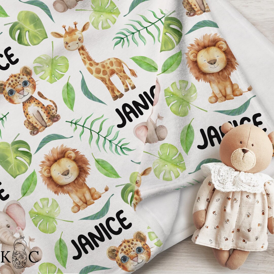 Personalized Safari Animal Baby Blanket, Custom Jungle Lion Crib Throw ...