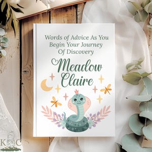 Pink Serpent Baby Shower Guest Book, Personalized Year of the Snake Parents Advice and Wishes Journal, Floral Cobra Nursery Bookshelf Decor