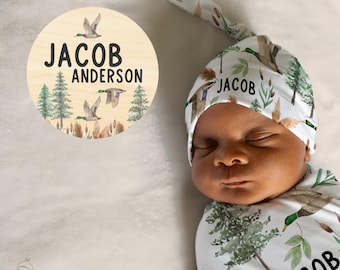 Mallard Duck Swaddle Set, Personalized Duck Baby Blanket, Duck Hunter Hospital Blanket, Hunting Duck Nursery Decor First Year Mom Gift