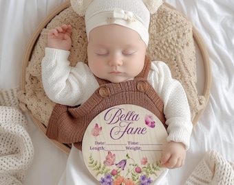 Personalized Wildflower Butterfly Baby Name Sign – Birth Announcement Photo Prop, Baby Girl Nursery Wall Decor, New Mom Baby Shower Gift
