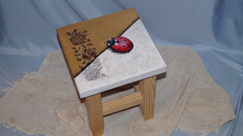 Red Ladybird Laundry Room Decor Time Out Distressed Cottage Furniture Kitchen Helper Foot Stool Real Summer Ladybug Wooden Step Stool