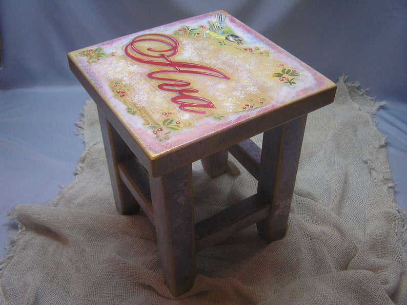 Lovely Bird Personalized Wooden Step Stool For Kids In Custom Colors Handpainted Childrens Foot Stool First Birthday Gift For Playroom