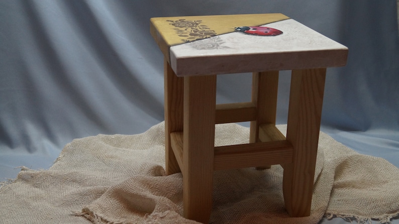 Red Ladybird Laundry Room Decor Time Out Distressed Cottage Furniture Kitchen Helper Foot Stool Real Summer Ladybug Wooden Step Stool