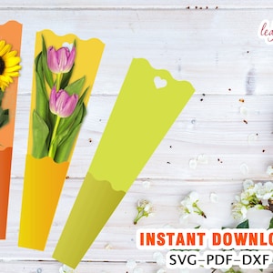 Modelo de embalagem de flores, presente de pacote de flores, presente de pacote de dia dos namorados, PDF SVG DXF, Cricut, download instantâneo